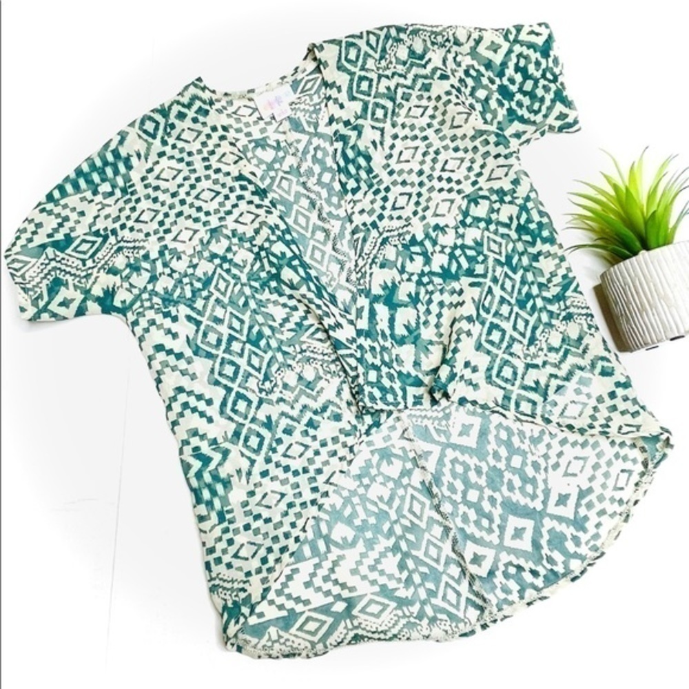 LULAROE Bianka Kids Kimono Size 1 Green & Tan